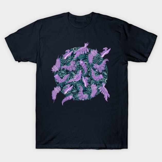 Ernst Haeckel Lilac Nudibranch  on Cerulean Sea Squirts T-Shirt by Scientistudio